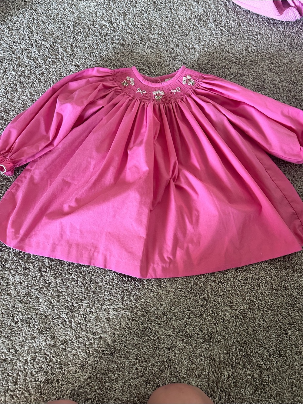 The Beaufort Bonnet Company Hot Pink Smocked Floral Long-Sleeve Dress